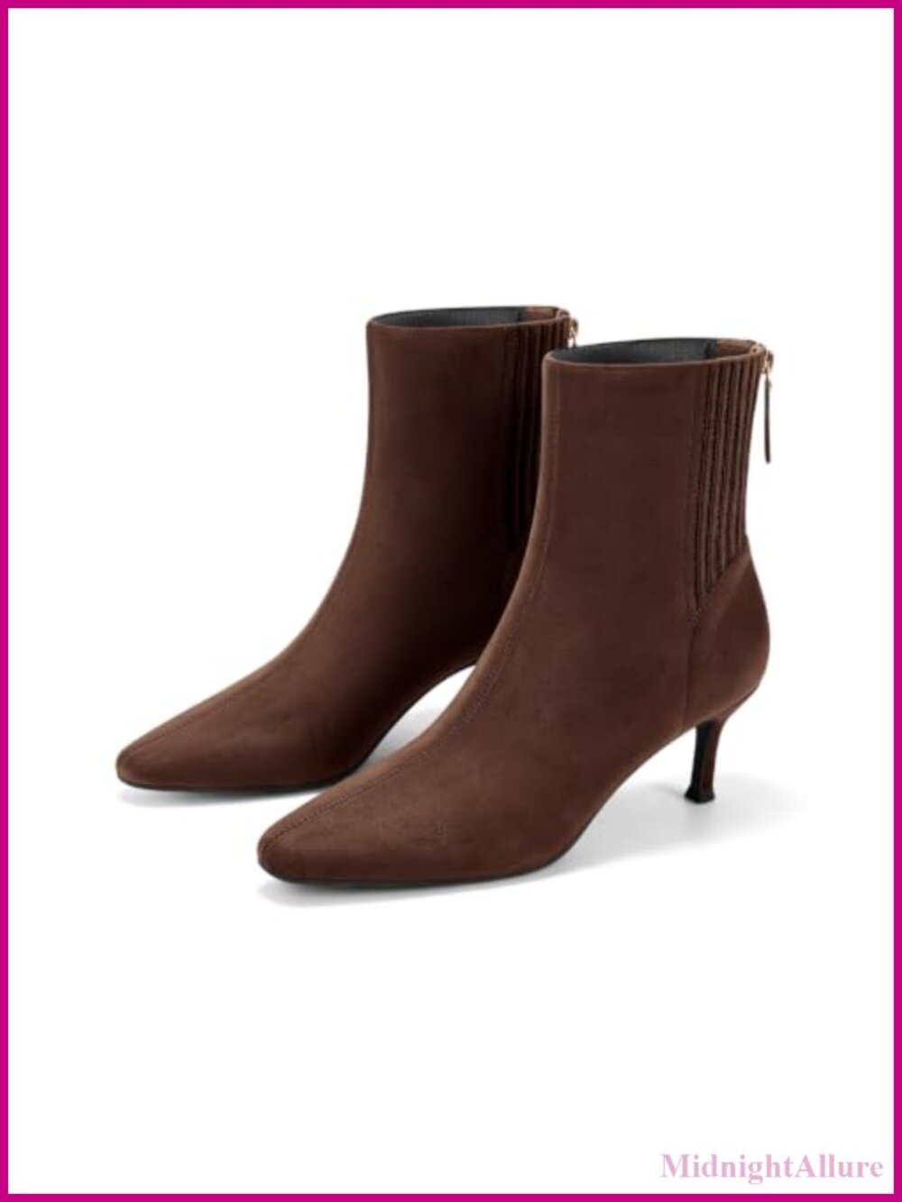 Faux Suede Ankle Boots Kitten Heel Pointed Toe Back Zipper Dress Booties